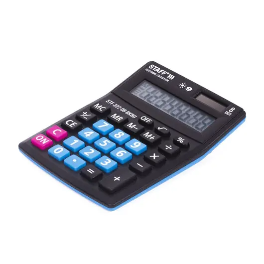 Калькулятор настольный STAFF PLUS STF-222-08-BKBU, КОМПАКТНЫЙ (138x103 мм), 8 разрядов, двойное питание, ЧЕРНО-СИНИЙ, 250470, фото 7