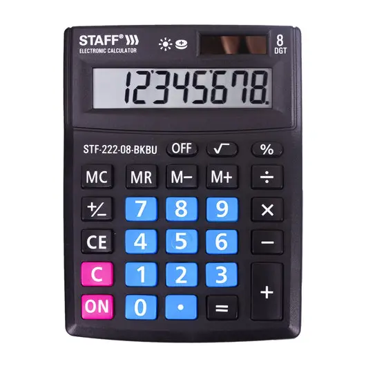 Калькулятор настольный STAFF PLUS STF-222-08-BKBU, КОМПАКТНЫЙ (138x103 мм), 8 разрядов, двойное питание, ЧЕРНО-СИНИЙ, 250470, фото 2