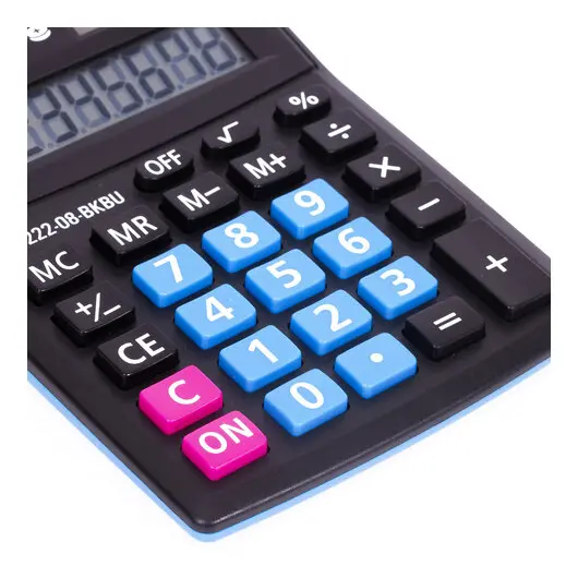 Калькулятор настольный STAFF PLUS STF-222-08-BKBU, КОМПАКТНЫЙ (138x103 мм), 8 разрядов, двойное питание, ЧЕРНО-СИНИЙ, 250470, фото 5