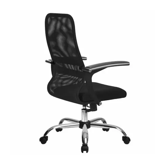 Кресло МЕТТА &quot;SU-C-8-Т&quot; хром, с подлокотниками, ткань-сетка, сиденье мягкое, черное, фото 4