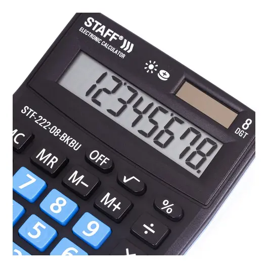 Калькулятор настольный STAFF PLUS STF-222-08-BKBU, КОМПАКТНЫЙ (138x103 мм), 8 разрядов, двойное питание, ЧЕРНО-СИНИЙ, 250470, фото 4