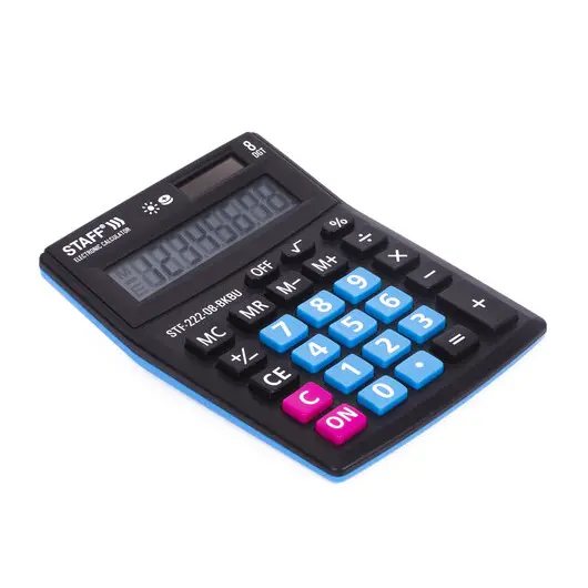 Калькулятор настольный STAFF PLUS STF-222-08-BKBU, КОМПАКТНЫЙ (138x103 мм), 8 разрядов, двойное питание, ЧЕРНО-СИНИЙ, 250470, фото 6