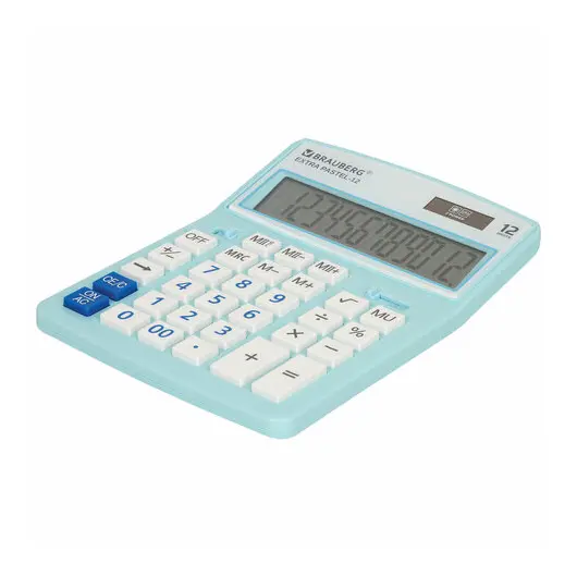 Калькулятор настольный BRAUBERG EXTRA PASTEL-12-LB (206x155 мм), 12 разрядов, двойное питание, ГОЛУБОЙ, 250486, фото 3