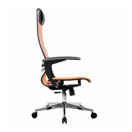 Кресло офисное МЕТТА &quot;К-4-Т&quot; хром, прочная сетка, сиденье и спинка регулируемые, оранжевое, фото 3