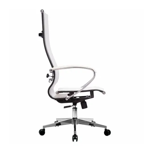 Кресло офисное МЕТТА &quot;К-7&quot; хром, прочная сетка, сиденье и спинка регулируемые, белое, фото 3