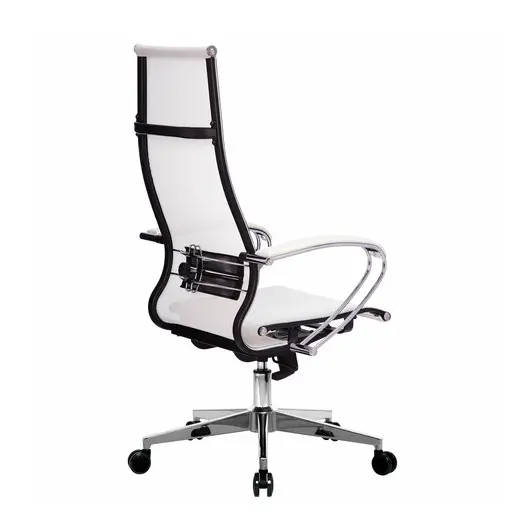 Кресло офисное МЕТТА &quot;К-7&quot; хром, прочная сетка, сиденье и спинка регулируемые, белое, фото 4