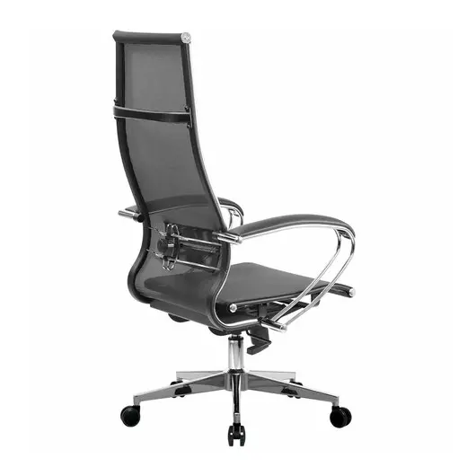 Кресло офисное МЕТТА &quot;К-7&quot; хром, прочная сетка, сиденье и спинка регулируемые, черное, фото 4