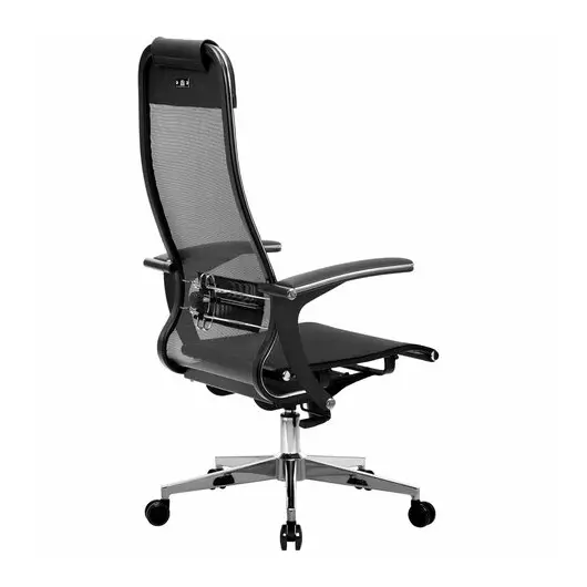 Кресло офисное МЕТТА &quot;К-4-Т&quot; хром, прочная сетка, сиденье и спинка регулируемые, черное, фото 4
