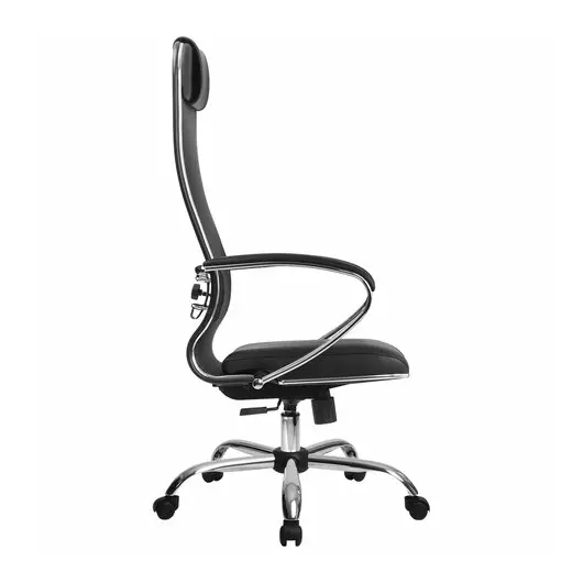 Кресло офисное МЕТТА &quot;К-5.1&quot; хром, ткань-сетка/кожа, сиденье мягкое, черное, фото 3