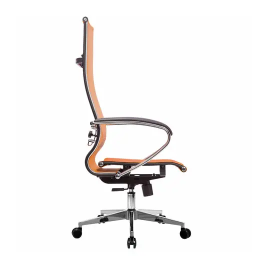 Кресло офисное МЕТТА &quot;К-7&quot; хром, прочная сетка, сиденье и спинка регулируемые, оранжевое, фото 3