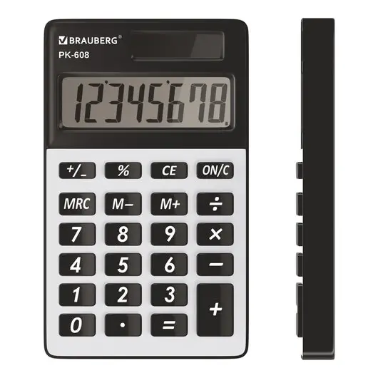 Калькулятор карманный BRAUBERG PK-608 (107x64 мм), 8 разрядов, двойное питание, СЕРЕБРИСТЫЙ, 250518, фото 1