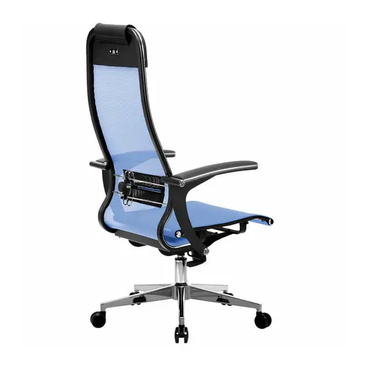 Кресло офисное МЕТТА &quot;К-4-Т&quot; хром, прочная сетка, сиденье и спинка регулируемые, голубое, фото 4