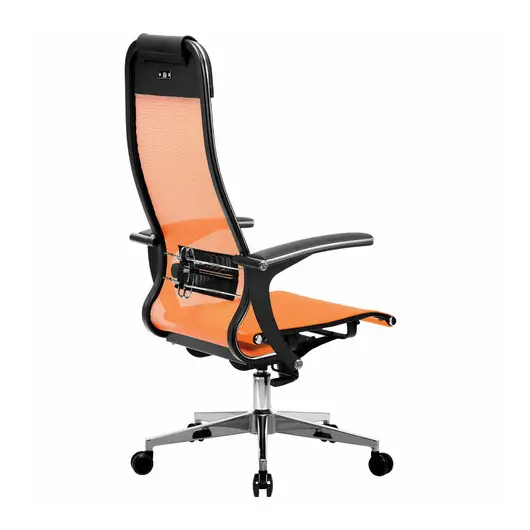 Кресло офисное МЕТТА &quot;К-4-Т&quot; хром, прочная сетка, сиденье и спинка регулируемые, оранжевое, фото 4