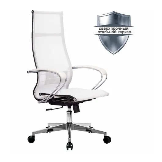 Кресло офисное МЕТТА &quot;К-7&quot; хром, прочная сетка, сиденье и спинка регулируемые, белое, фото 1