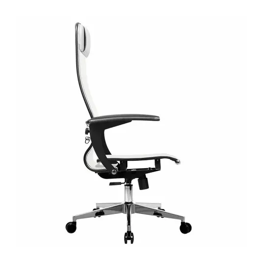 Кресло офисное МЕТТА &quot;К-4-Т&quot; хром, прочная сетка, сиденье и спинка регулируемые, белое, фото 3