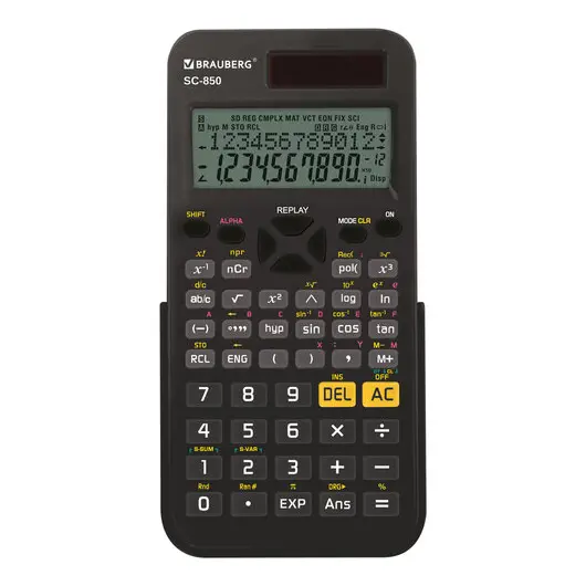Калькулятор инженерный двухстрочный BRAUBERG SC-850 (163х82 мм), 240 функций, 10+2 разрядов, двойное питание, ЧЕРНЫЙ, 250525, фото 1