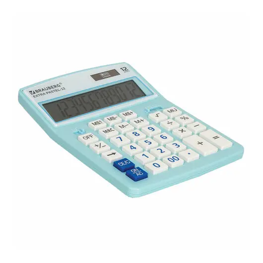 Калькулятор настольный BRAUBERG EXTRA PASTEL-12-LB (206x155 мм), 12 разрядов, двойное питание, ГОЛУБОЙ, 250486, фото 2