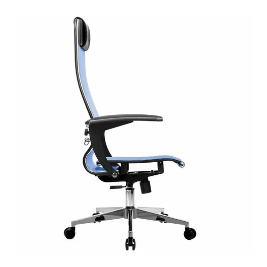 Кресло офисное МЕТТА &quot;К-4-Т&quot; хром, прочная сетка, сиденье и спинка регулируемые, голубое, фото 3
