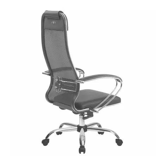 Кресло офисное МЕТТА &quot;К-5.1&quot; хром, ткань-сетка/кожа, сиденье мягкое, черное, фото 4