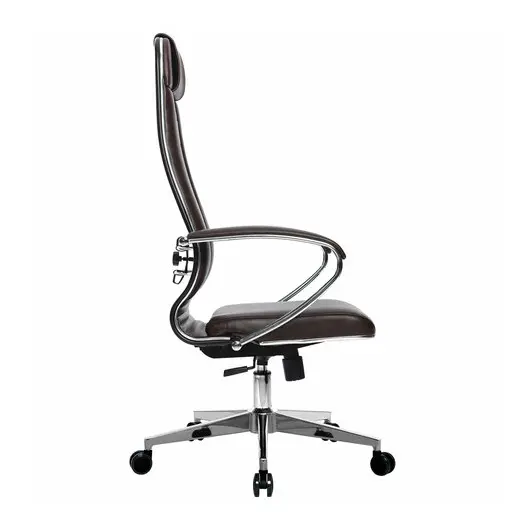 Кресло офисное МЕТТА &quot;К-29&quot; хром, кожа, сиденье и спинка мягкие, темно-коричневое, фото 3