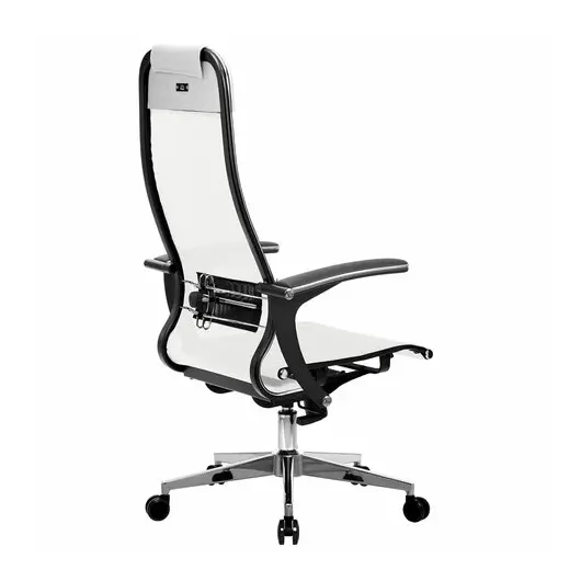 Кресло офисное МЕТТА &quot;К-4-Т&quot; хром, прочная сетка, сиденье и спинка регулируемые, белое, фото 4