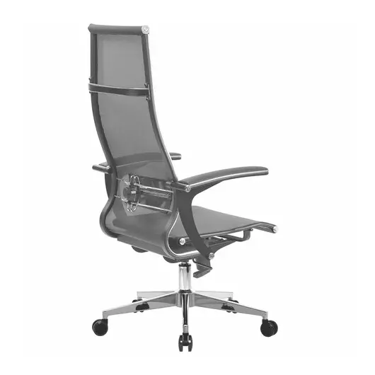 Кресло офисное МЕТТА &quot;К-7-Т&quot; хром, прочная сетка, сиденье и спинка регулируемые, черное, фото 4