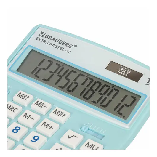 Калькулятор настольный BRAUBERG EXTRA PASTEL-12-LB (206x155 мм), 12 разрядов, двойное питание, ГОЛУБОЙ, 250486, фото 4
