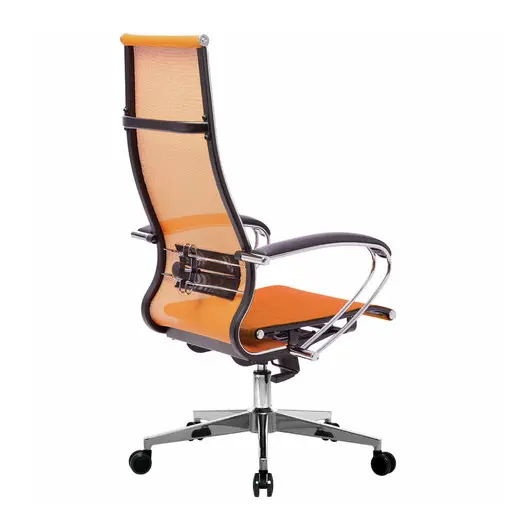 Кресло офисное МЕТТА &quot;К-7&quot; хром, прочная сетка, сиденье и спинка регулируемые, оранжевое, фото 4
