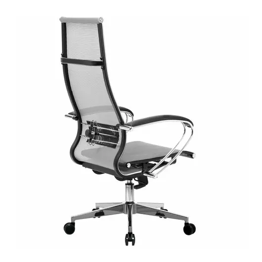Кресло офисное МЕТТА &quot;К-7&quot; хром, прочная сетка, сиденье и спинка регулируемые, серое, фото 4