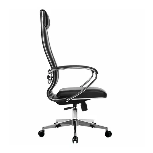 Кресло офисное МЕТТА &quot;К-29&quot; хром, кожа, сиденье и спинка мягкие, черное, фото 3