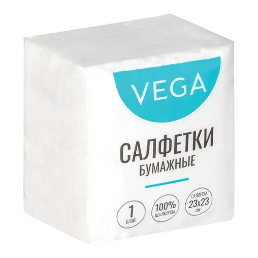 Салфетки бумажные Vega 1 слойн., 23*23см, белые, 80шт, фото 1