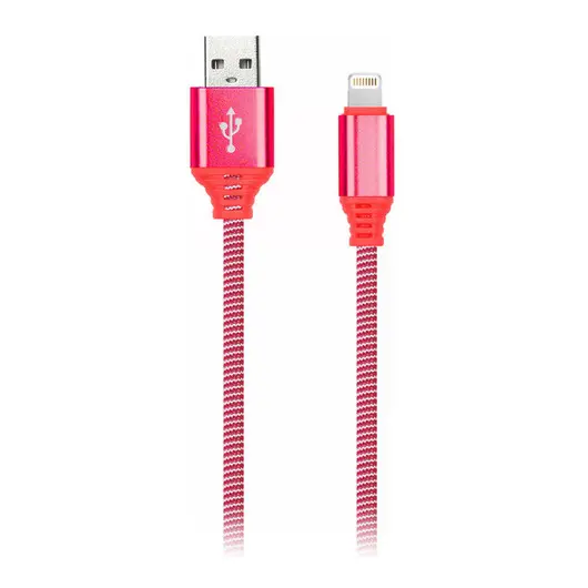 Кабель Smartbuy iK-512NS, USB(AM) - Lightning(M), для Apple, в оплетке, 2A output, 1м, красный, фото 1
