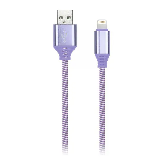 Кабель Smartbuy iK-512NS, USB(AM) - Lightning(M), для Apple, в оплетке, 2A output, 1м, фиолетовый, фото 1