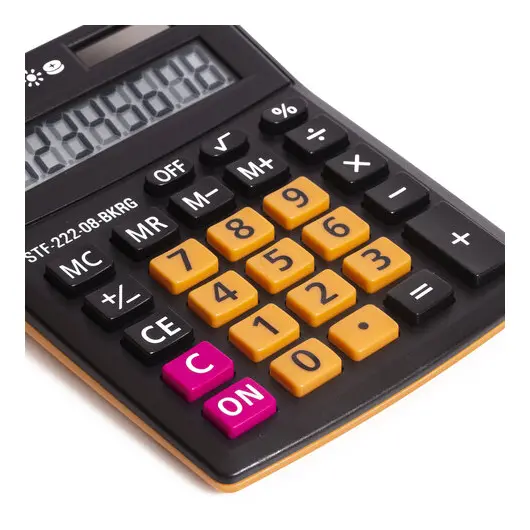 Калькулятор настольный STAFF PLUS STF-222-08-BKRG, КОМПАКТНЫЙ (138x103 мм), 8 разрядов, двойное питание, ЧЕРНО-ОРАНЖЕВЫЙ, 250469, фото 8