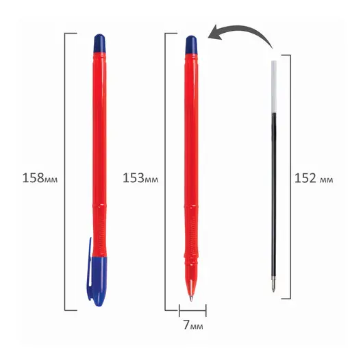 Ручка шариковая масляная STAFF Flame, корпус оранжевый, узел 1мм, линия 0,7мм, синяя,, OBP332, фото 6