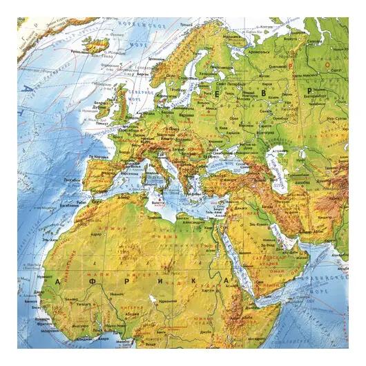 Карта мира физическая 101х66 см, 1:29М, с ламинацией, интерактивная, европодвес, BRAUBERG, 112377, фото 2