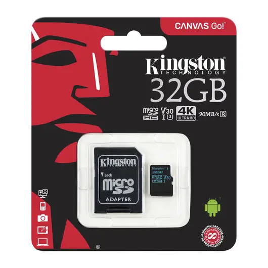 Карта памяти microSDHC 32 GB KINGSTON Canvas Go UHS-I U1, 90 Мб/сек (class 10), адаптер, SDCG2/32GB, фото 3