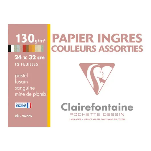 Бумага для пастели 12л. 240*320мм Clairefontaine &quot;Ingres&quot;, 130г/м2, верже, ассорти, фото 1
