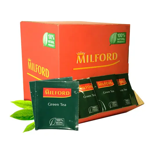 Чай MILFORD &quot;Green tea&quot;, зеленый, 200 пакетиков в конвертах по 1,75г, ш/к 18419, 6991 РК, фото 1