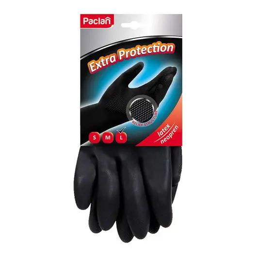 Перчатки неопреновые Paclan &quot;Extra Protection&quot;, L, 1 пара, хозяйственные, х/б напыление, фото 1