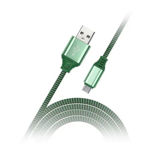 Кабель Smartbuy iK-12NS, USB2.0 (A) - microUSB (B), в оплетке, 2A output, 1м, зеленый, фото 1