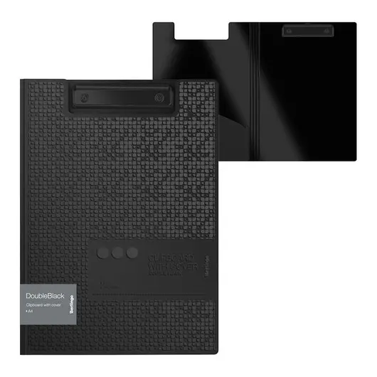 Папка-планшет с зажимом Berlingo &quot;DoubleBlack&quot; А4, пластик,  1300мкм, черная, с внутр. карманом, с рисунком, фото 1