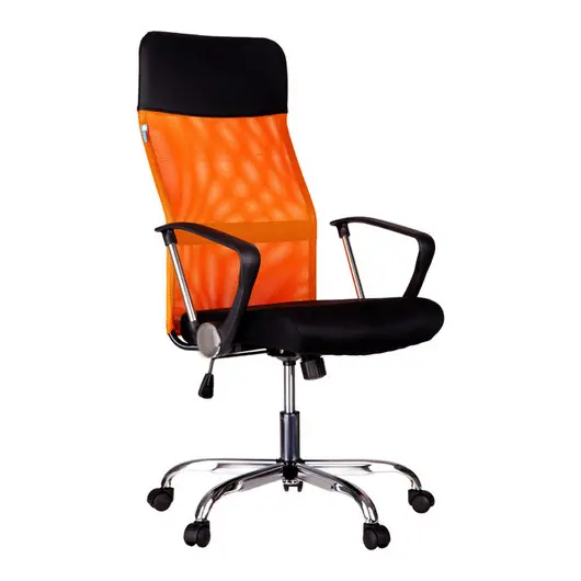 Кресло руководителя Helmi HL-E16 &quot;Content&quot;, ткань/сетка/экокожа черная/оранжевая, хром, фото 1