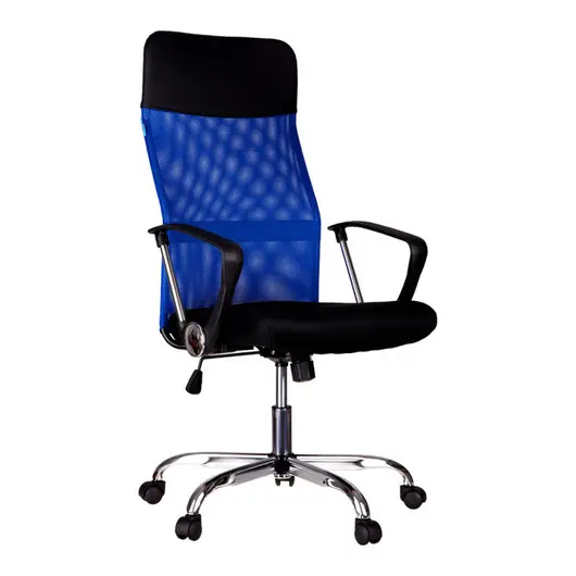 Кресло руководителя Helmi HL-E16 &quot;Content&quot;, ткань/сетка/экокожа черная/синяя, хром, фото 1
