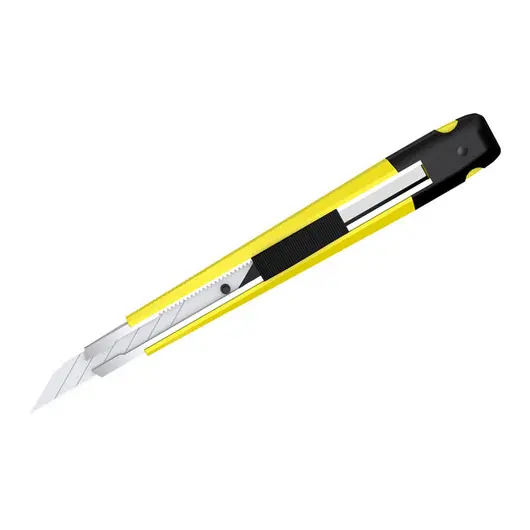 Нож канцелярский 9мм Berlingo &quot;Hyper&quot;, auto-lock, металл. направл., желтый, европодвес, фото 1