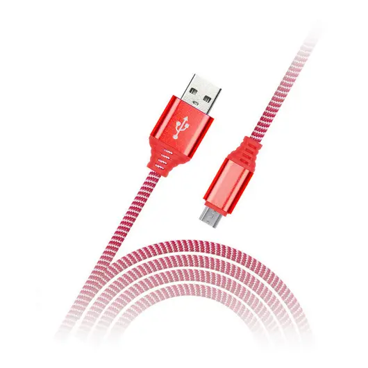Кабель Smartbuy iK-12NS, USB2.0 (A) - microUSB (B), в оплетке, 2A output, 1м, красный, фото 1