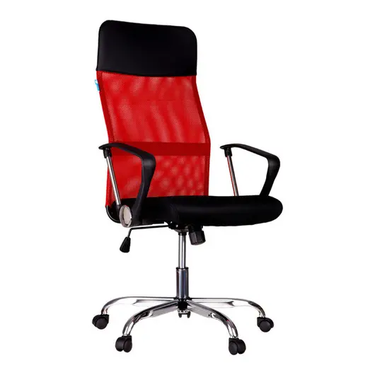 Кресло руководителя Helmi HL-E16 &quot;Content&quot;, ткань/сетка/экокожа черная/красная, хром, фото 1