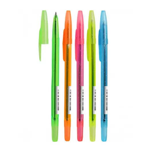 Ручка шариковая Стамм &quot;511 Neon&quot; синяя, 1,0мм, прозрачный корпус с блестками, ассорти, фото 1