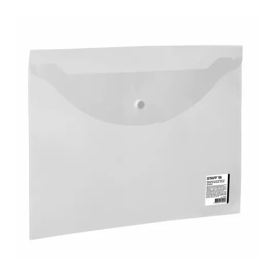 Папка-конверт с кнопкой STAFF А4 до 100 л прозрачная 0,15 мм, 270467, 120мкм, фото 1