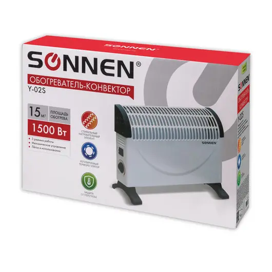 Обогреватель-конвектор SONNEN Y-02S, 1500 Вт, 3 режима работы, белый/черный, 453494, фото 8